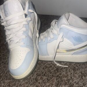 Air Jordan High-Top Sneakers in White and Light Blue